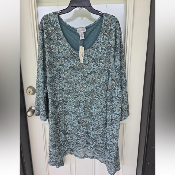 Catherines Tunic Lace Top 5X Plus Embroidered Lined Women New Teal - Picture 7 of 13